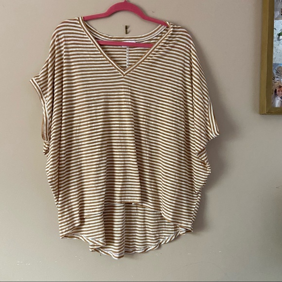 Talulah• orange white striped oversized top vneck boho style - Picture 2 of 6
